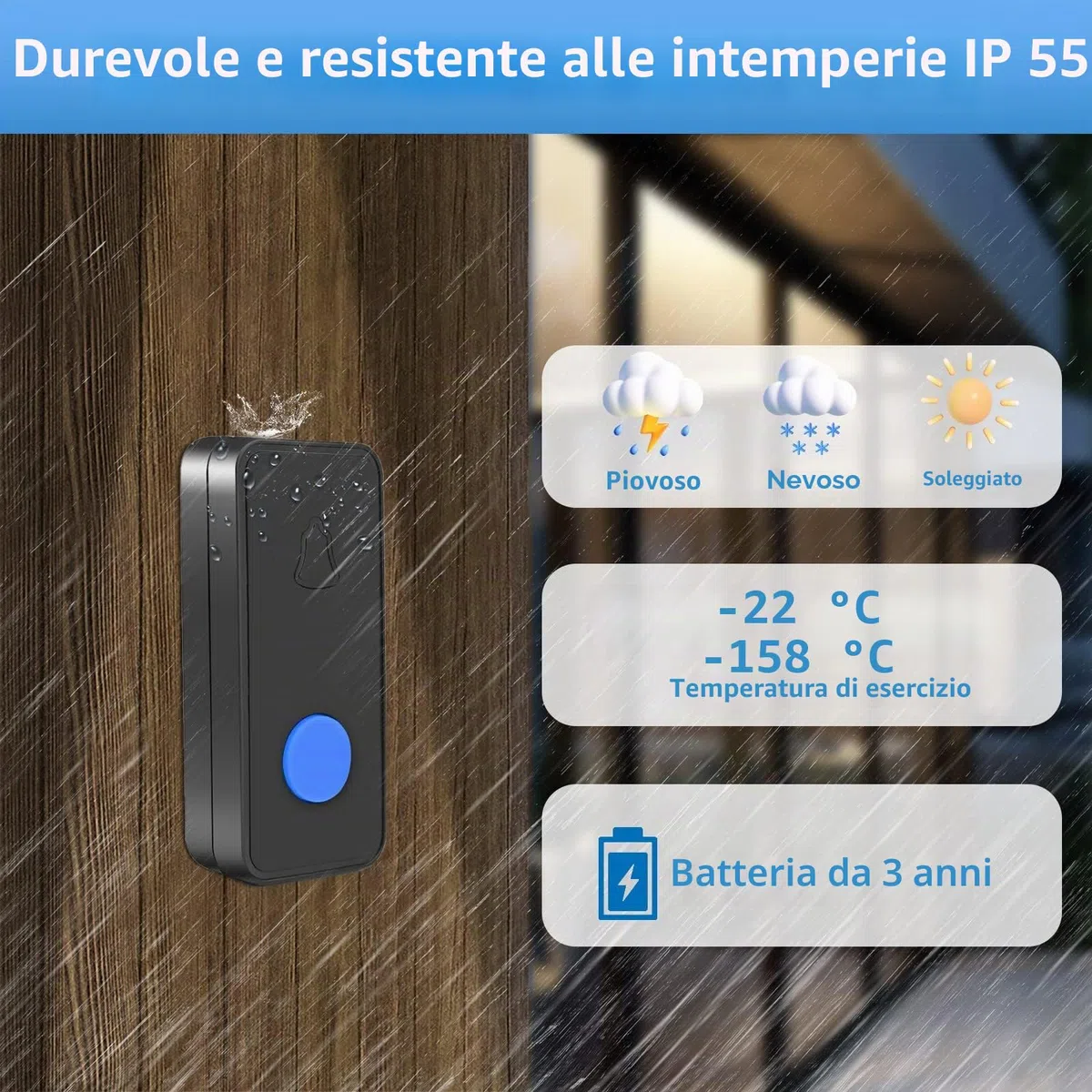 Campanello Senza Fili da Esterno, Campanello Wireless Impermeabile IP55, 55 Suonerie, 5 Volume Regolabile, Indicatore LED, Portata 300M, Wireless Doorbell per Casa Ufficio Ristorante Govee Anziani