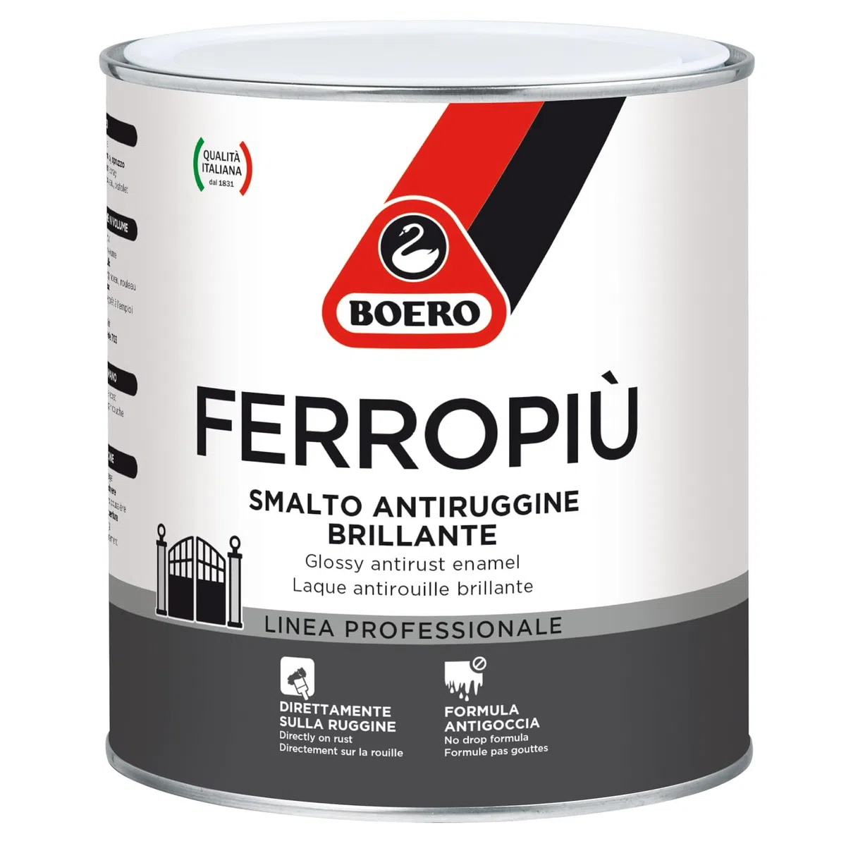 FERROPIU' MICACEO BOERO SMALTO ANTIRUGGINE X INTERNI ED ESTERNI APPLICABILE DIRETTAMENTE SULLA RUGGINE, ASPETTO ANTICO LT. 0,750 NERO GRAFITE GRANA GROSSA.