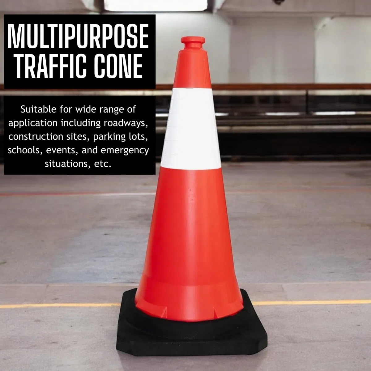 Cono traffico PPC con base in PE | 75 x 40 cm di sicurezza stradale riflettente | Cono stradale rosso ad alta visibilità | Cono stradale portatile resistente al vento con base nera (1)