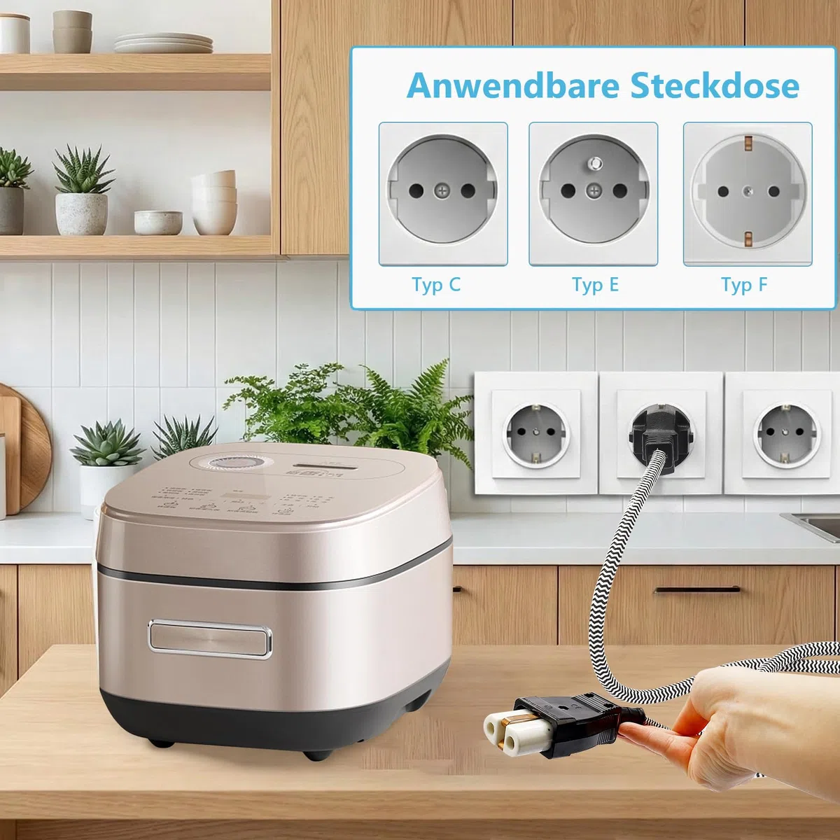 Conversione europea in ceramica con cavo da 2 m, spina per dispositivi di riscaldamento, ferro da stiro e altri vecchi dispositivi