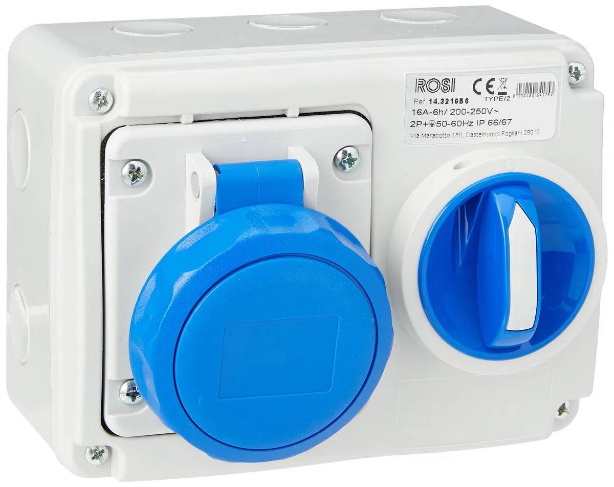 ROSI Presa interbloccata, Grigio/Blu, 16a 2p+t ip67