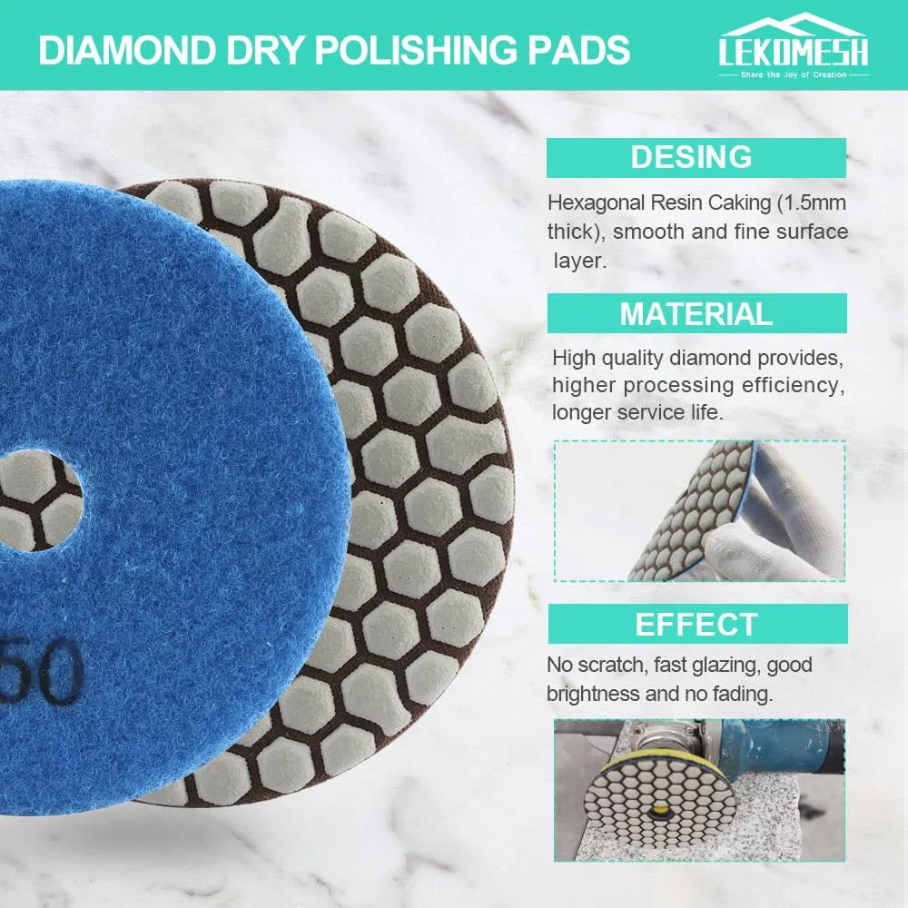 Dischi Lucidatura Diamantati LEKOMESH - 8 pezzi 100MM #50 Platorelli per Lucidatura a Secco Diamantati per Granito Marmo Pietra artificiale Quarzo,Tampone di Lucidatura