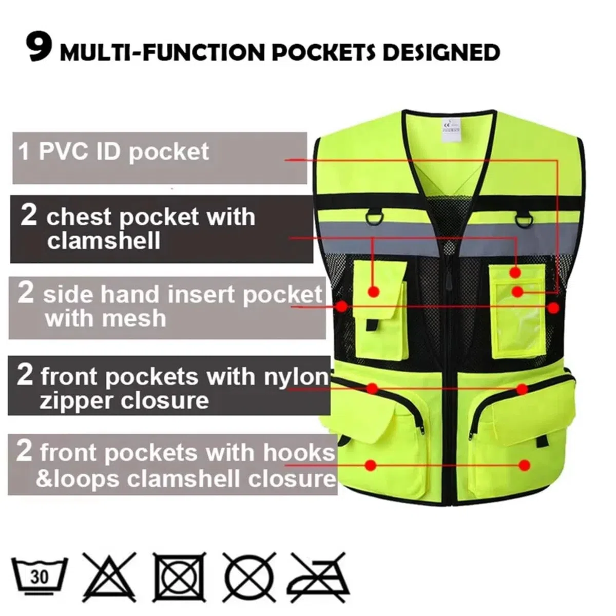 Honghuang Gilet da Lavoro con Logo Personalizzato, Abbigliamento da Lavoro da Costruzione Ad Alta visibilità Multi Tasche Uniforme di Sicurezza Riflettente in Rete Traspirante Personalizzata
