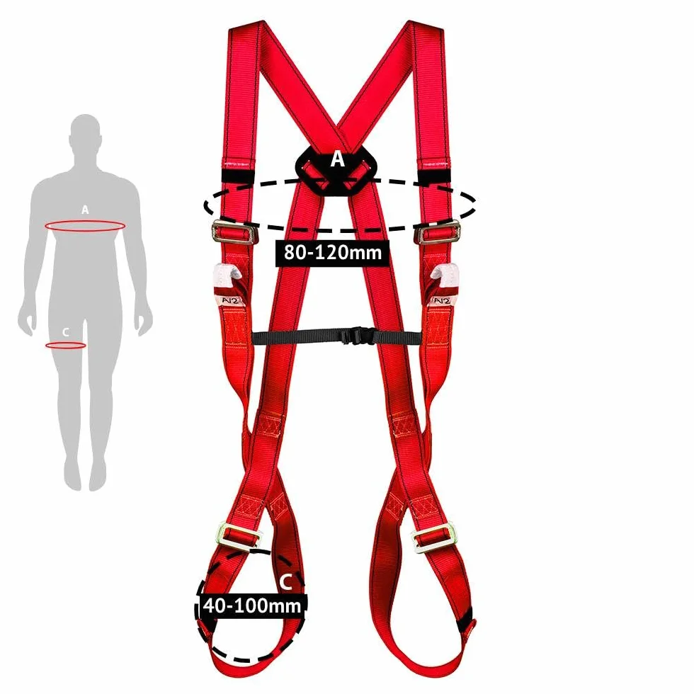 PONSA CGPK7C PLUS - KIT PROFESSIONALE protezione anticaduta: IMBRACATURA DI SICUREZZA ANTICADUTA con 2 punti di ancoraggio + nastro ancoraggio + 2 moschettoni + cricchetto.