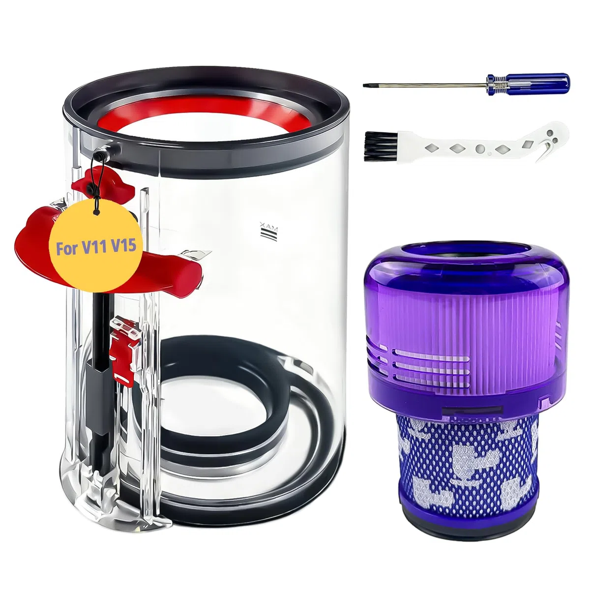 Ricambio Aggiornato Bidone Della Polvere per Dyson V11 V15, Trasparente Contenitore Serbatoio Polvere con Filtro HEPA Riutilizzabile Ricambi Adatto per Dyson Aspirapolvere