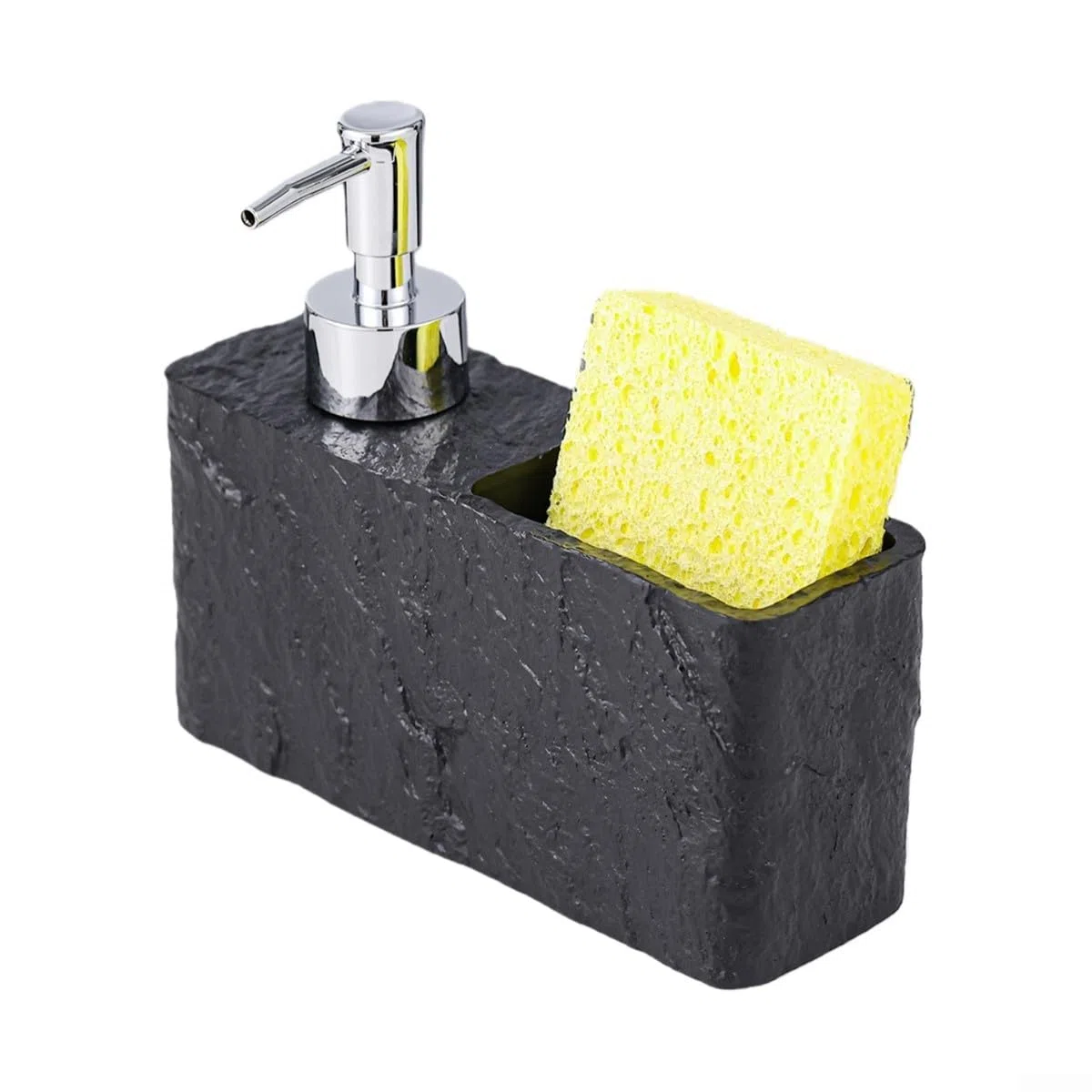 Dispenser di sapone per lavello da cucina e bagno, con supporto per spugna integrato, struttura in resina per una maggiore durata, accessorio per la pulizia salvaspazio (beige)
