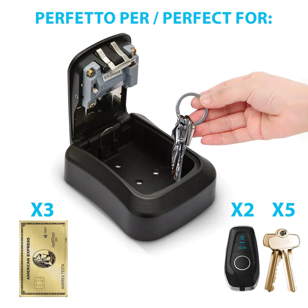 Velamp - Cassetta Chiavi con Codice 4 Cifre IRONGUARD IG008, Cassetta di Sicurezza per Chiavi Resistente alle Intemperie, Key Box Sicuro, Cassaforte Portachiavi da Parete Per Casa Garage B&B - Nero