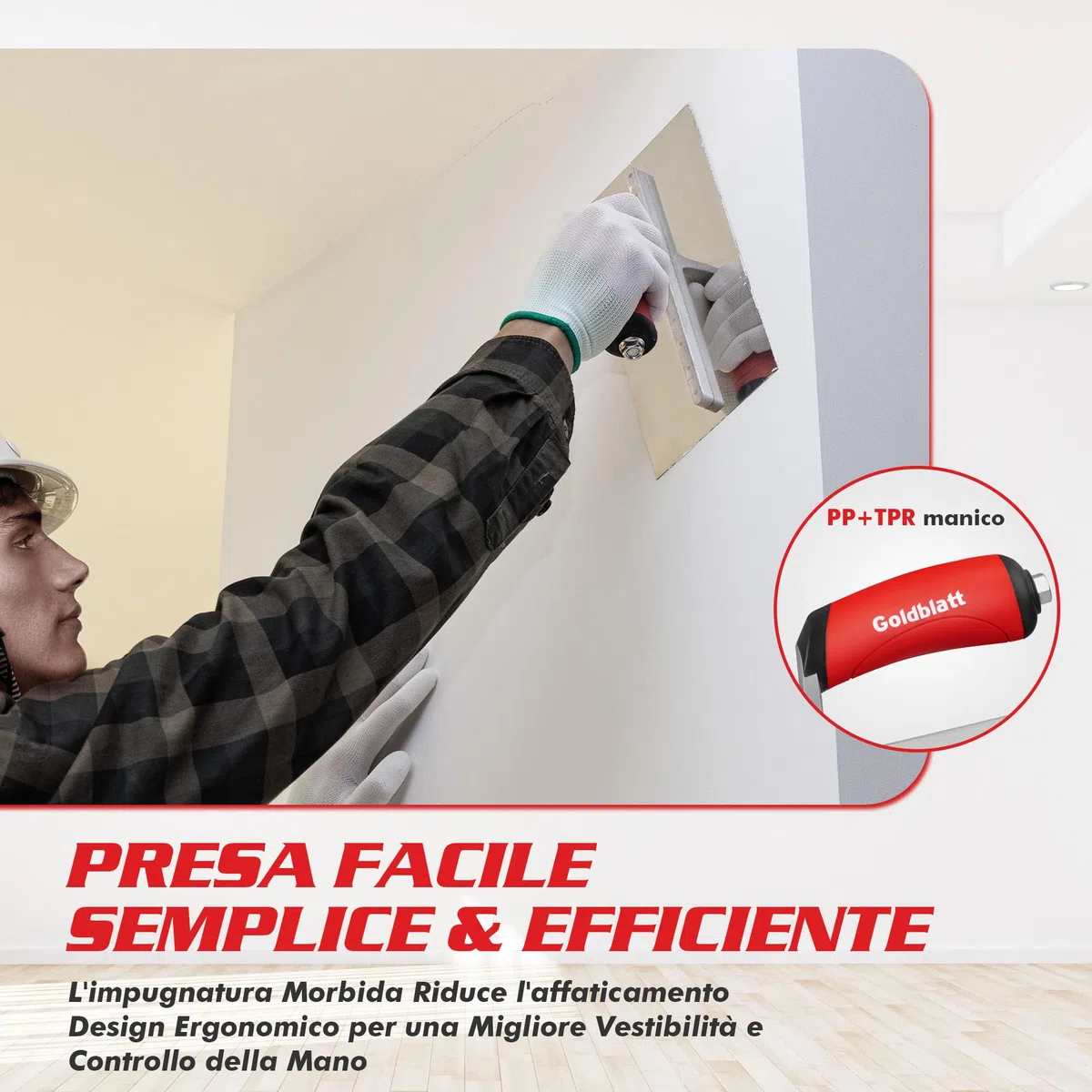 GOLDBLATT Frattazzo per Rasatura, Frattone Liscio In Acciaio Inossidabile, Cazzuola per Cartongesso 28x13 CM, Attrezzi da Muratore