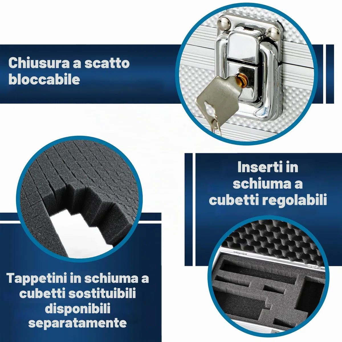 Peaktech 7255 - Custodia Universale per Strumenti di Misura, Custodia in Alluminio Resistente, Vano Porta Attrezzi, Imbottitura in Schiuma, con Lucchetto, Antipolvere, M - 295 x 195 x 70 mm