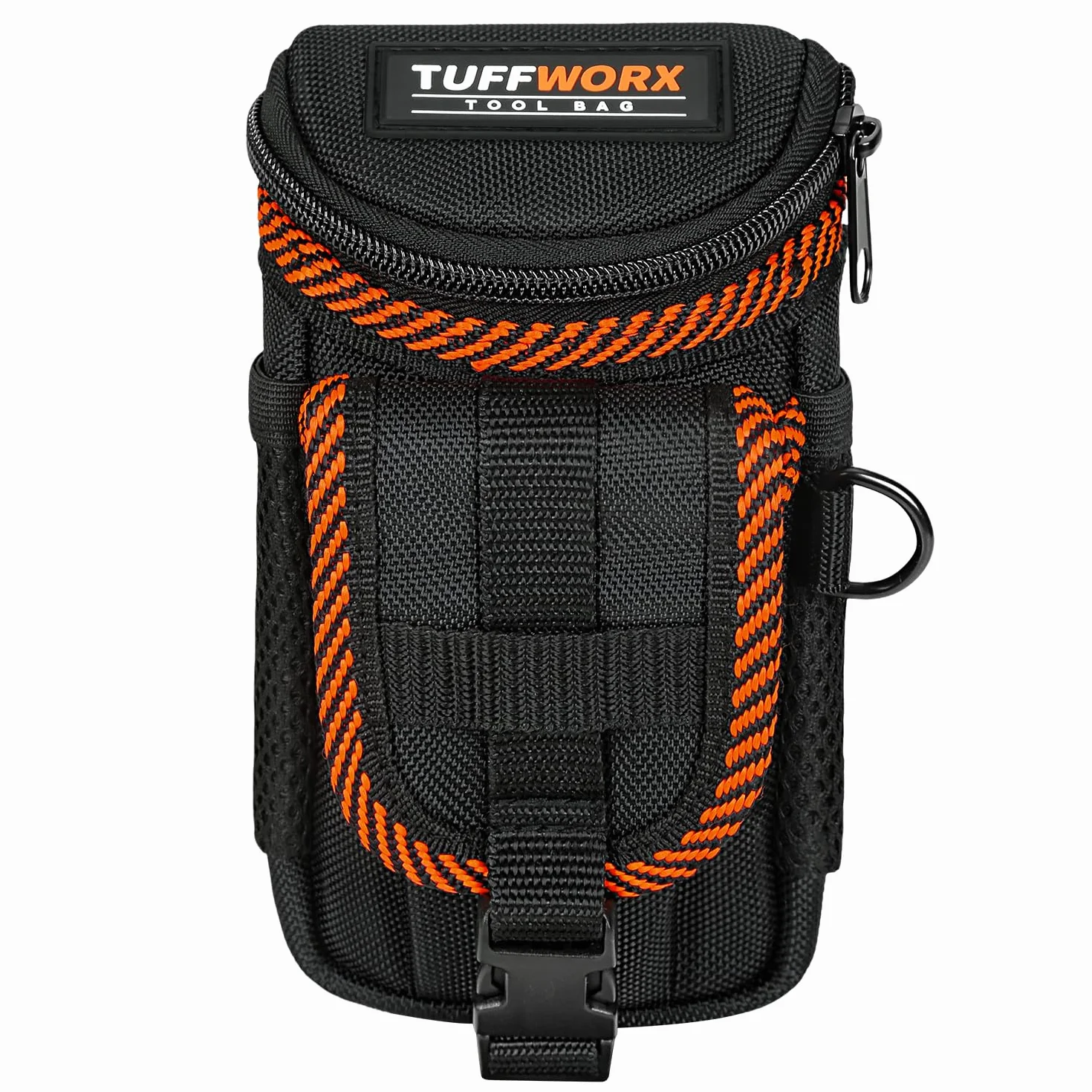 Borsa porta utensili con clip da cintura, Nero-Arancio, Robusta costruzione in nylon, Design con cerniera