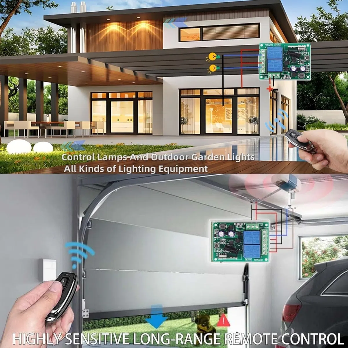 QIACHIP 433 MHz RF Radio Telecomando Interruttore 2 Canali AC 220V 230V Ricevitore relè senza fili con 4 Trasmettitori Controllo Remoto per motore porta garage tapparelle luce