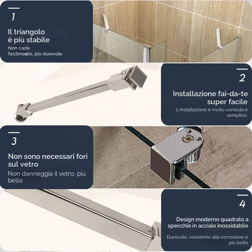 40 cm stainless steel Frameless Shower Door Fixed panel wall-to-glass Support bar for 6mm 8mm 10mm spessore vetro da m-home