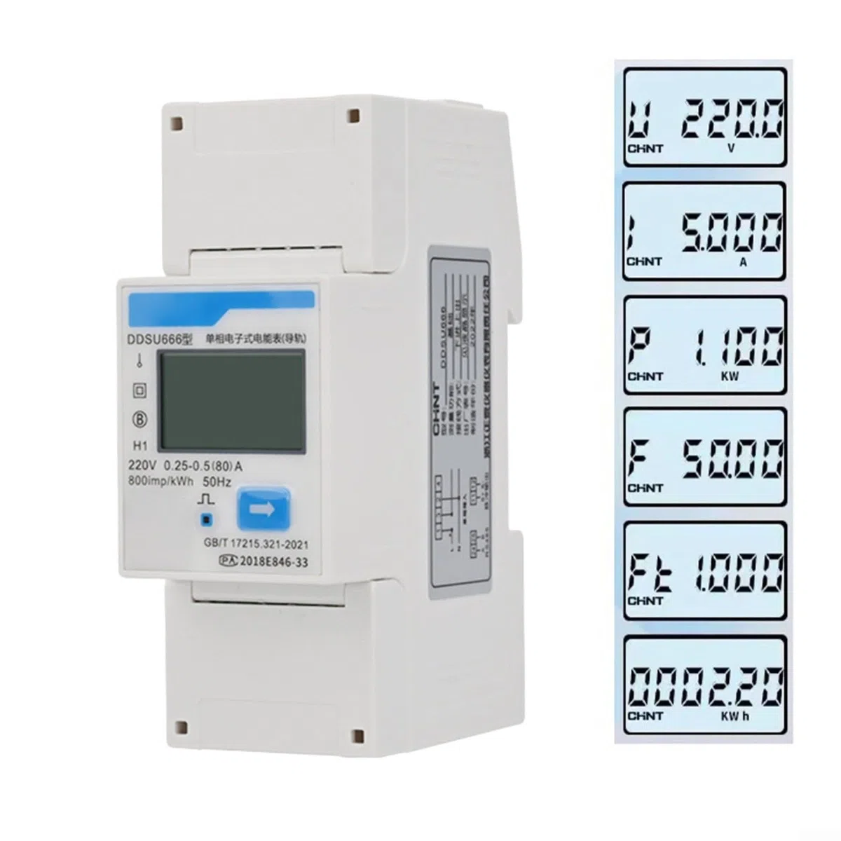 Misuratore di energia intelligente,Misuratore di corrente elettrica,Ferrovia del contatore di elettricità DIN,DDSU666 Meter Elettricità Monofase Rail,DIN RS485 Smart Energy Power