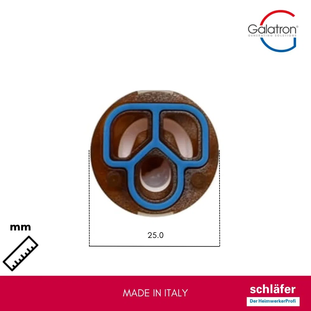 Schläfer 450025 - Cartuccia di Ricambio Galatron G25 TR - D.25, Bassa (25mm x H 54mm) 2 piedini per Miscelatore Paini, Paffoni, Fantini, Rubinetto Bagno, Doccia e Cucina, Kit Riparazione Antigoccia