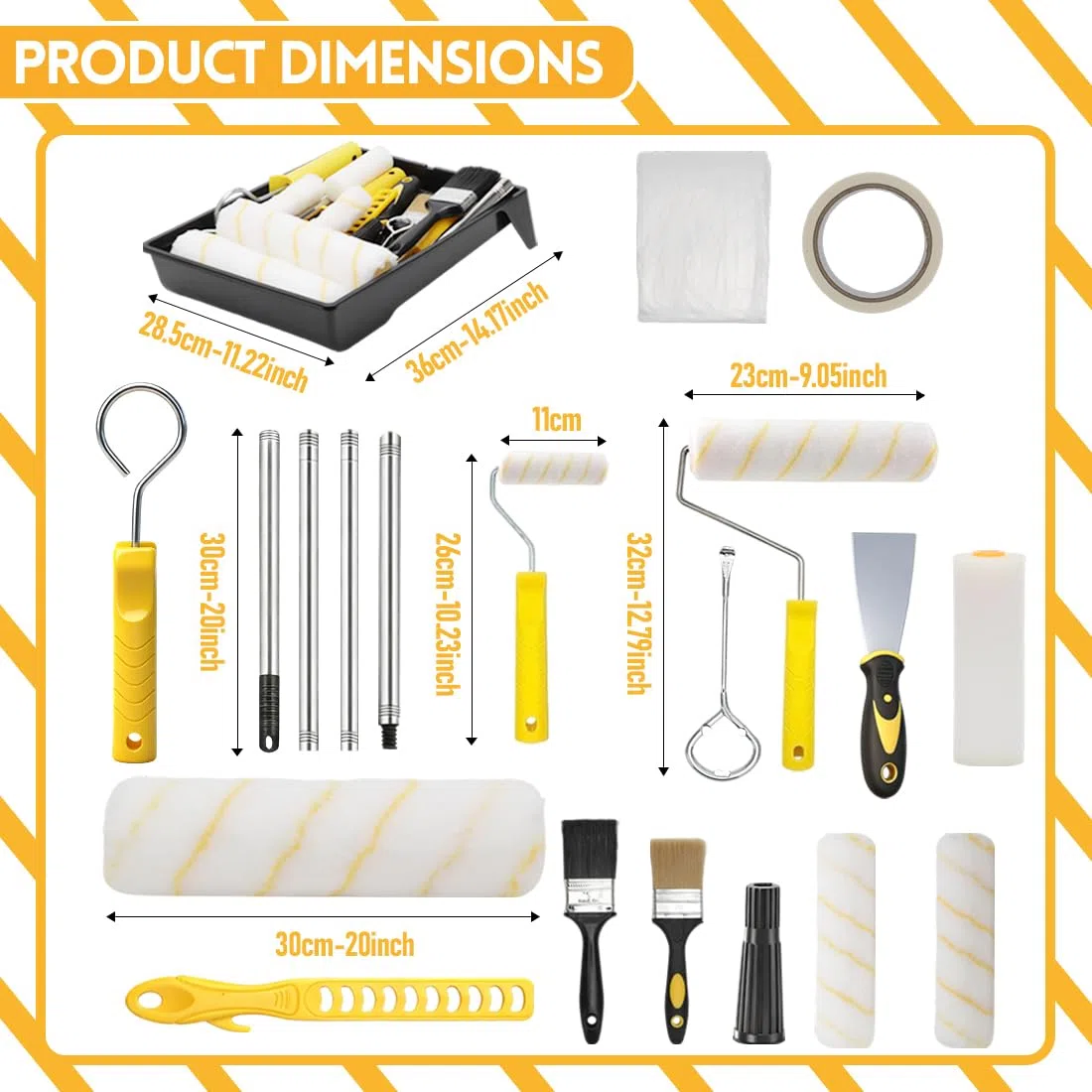 18 pezzi Rullo per Vernice Rulli per pittura Set, Rullo per Pittura Allungabile, Rullo per Vernice per Pittura Murali Set Professionale con Asta Telescopica 30-120 cm, er Pitture per Pareti e Facciate