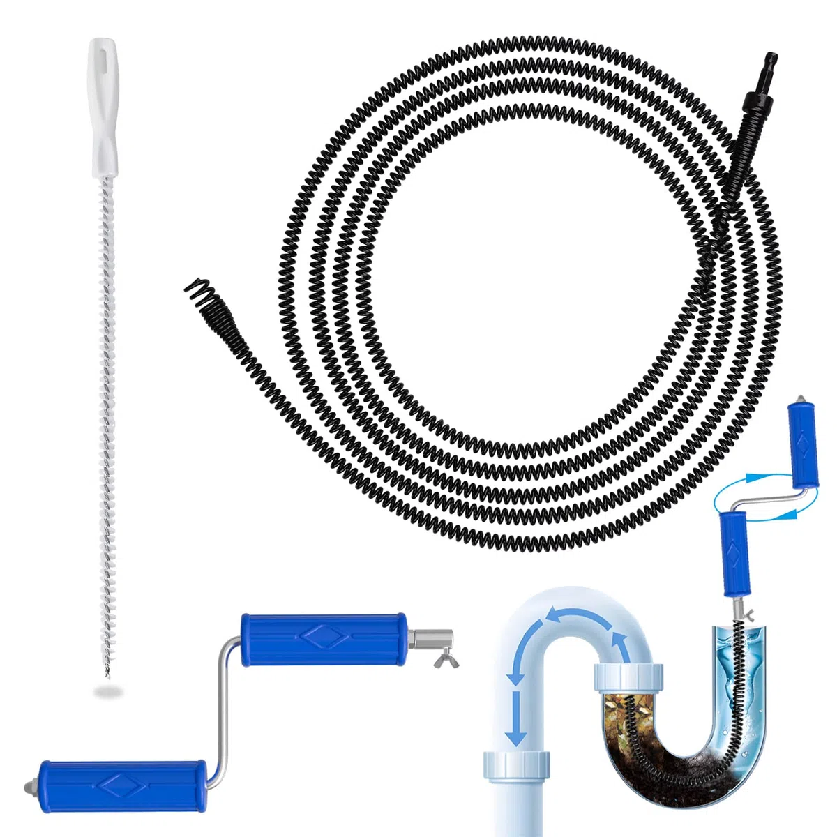 Spirale per la pulizia dei tubi, Ø 8 mm, in acciaio a molla, per tubi di scarico a spirale, per blocchi ostinati, processo di elettroforesi (8mm, 5m)