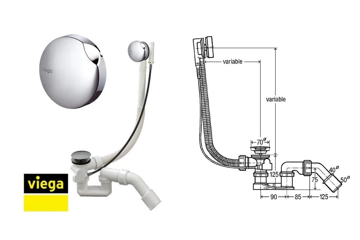 VBChome Vasca da bagno 155 x 70 cm in acrilico, rettangolare, bianco, design moderno, set di supporto in polistirolo, cromato, per 2 persone, con sifone