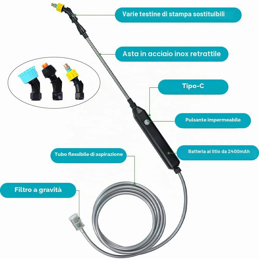 Spruzzatore Elettrico, Nebulizzatore Piante, Spruzzatore elettrico per piante, Irroratore A Batteria, con 3 Beccuccio Regolabile e 5M Tubo, Nebulizzatore A Batteria USB per Casa