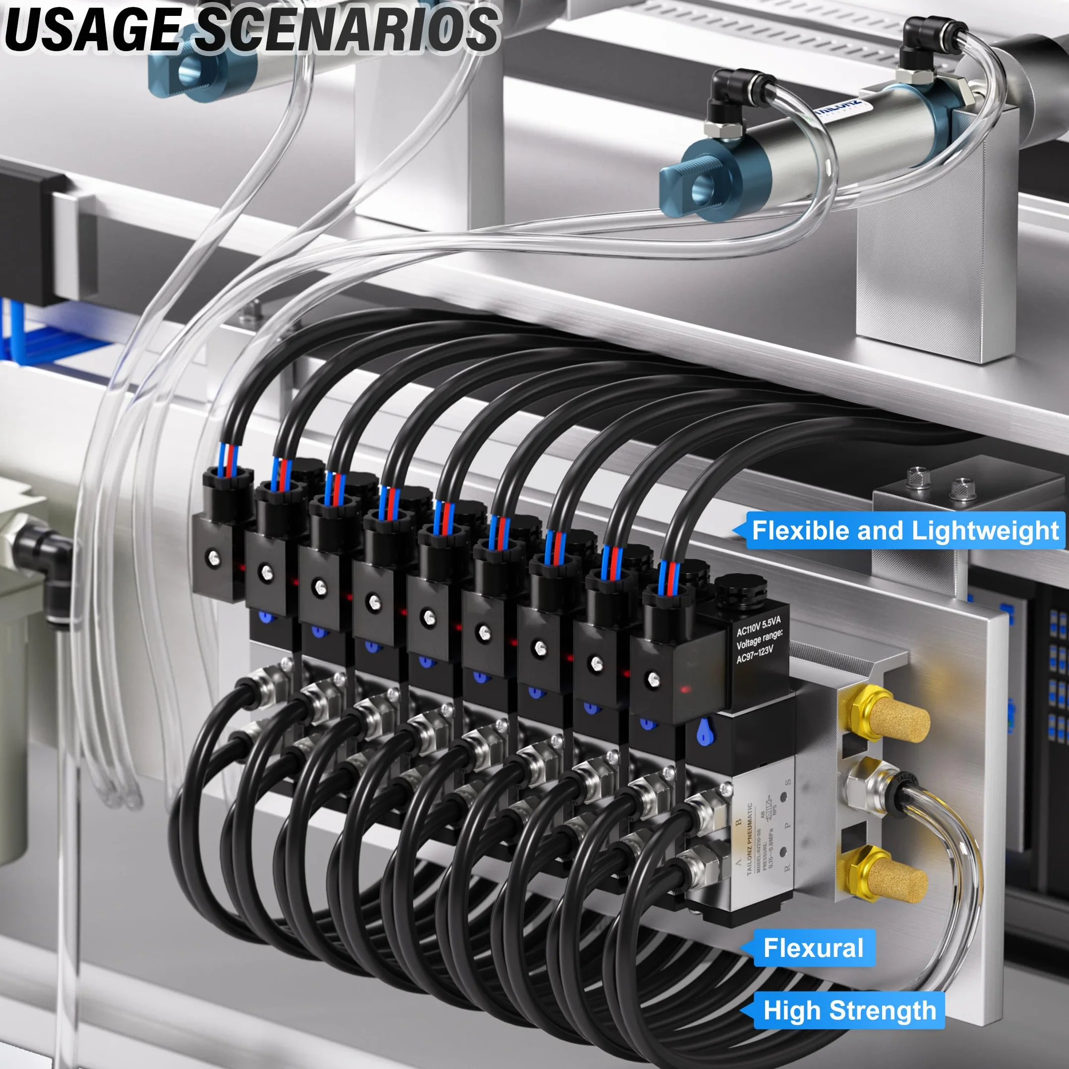 TAILONZ PNEUMATIC nero 8 mm o 5/16 OD 5mm ID poliuretano PU tubo flessibile aria Kit 10 metri 32.8ft