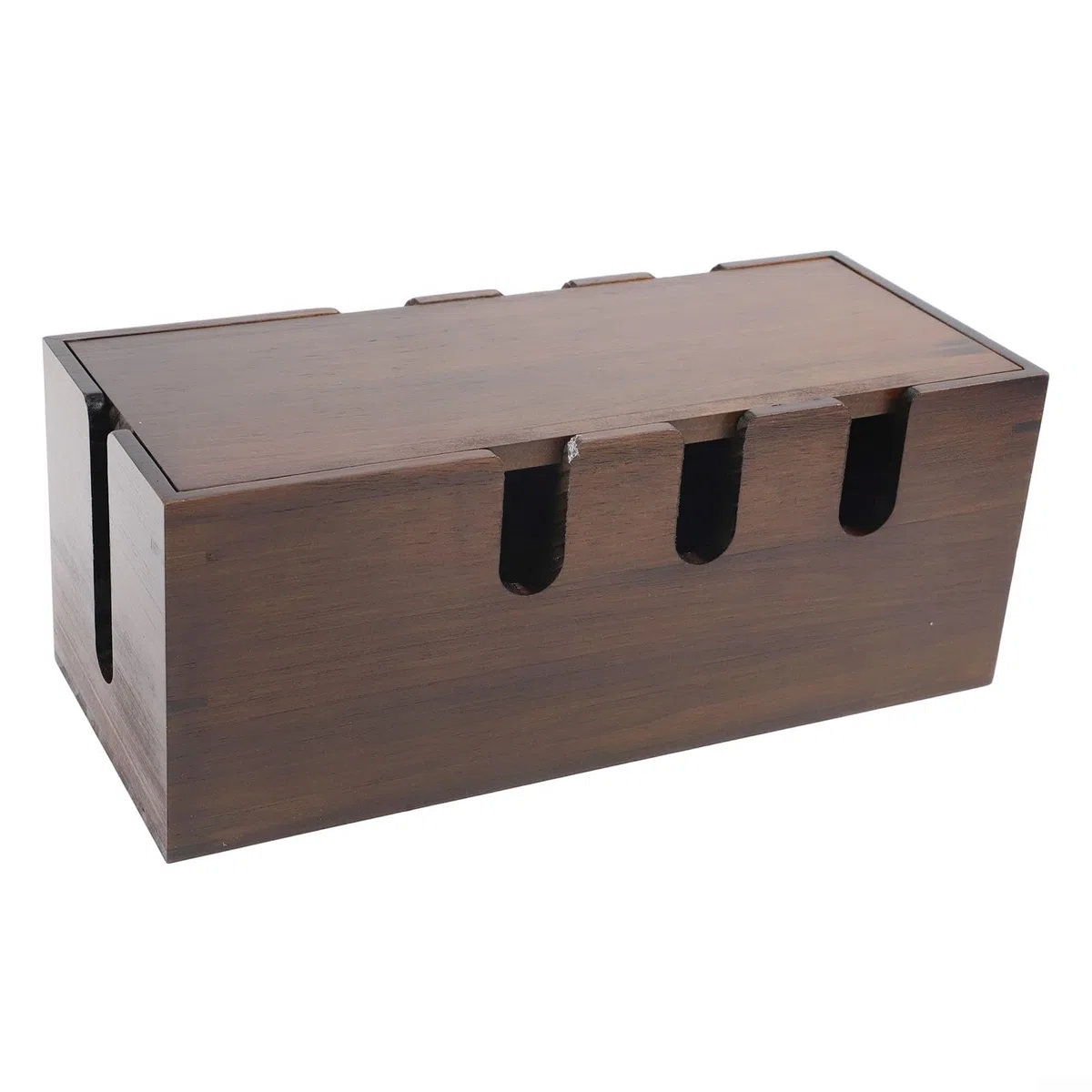 Scatola per la gestione dei cavi in legno massello con scheda plug-in, organizer per cavi e dispositivi, robusto hub di archiviazione in legno per scrivania di casa e ufficio, 31 x 13 x 12 cm (marrone