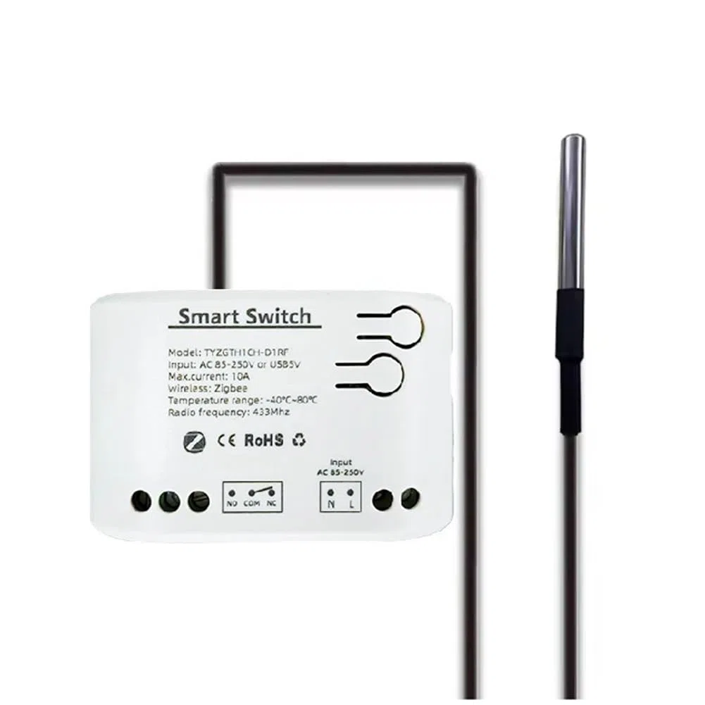 Jevina Tuya Smart Zigbee Interruttore con sensore di temperatura, Relè Zigbee a contatto a secco, funziona con Home Assistant, AC 85-250 V