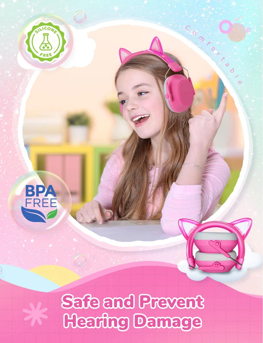 iClever Cuffie con cancellazione del rumore per bambini, SNR 29 dB di sicurezza con riduzione del rumore paraorecchie