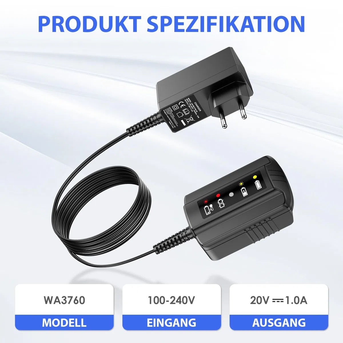 Caricabatterie WA3760 compatibile con Batterie al Litio Worx 18V 20V Max, Caricatore Sostitutivo per Tutte le Batterie e gli utensili Worx a 4 pin