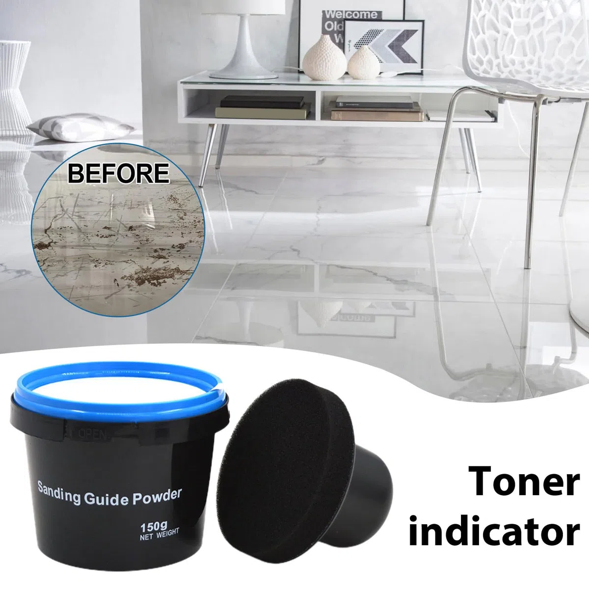 Generico Dry Guide Coat Powder, Leak-Proof Auto Body Sanding Aid, Portable Dust-Free Application, Easy-To-Use Applicator Design, Black Refill-Compatible Kit, Extensive Usage, 150g