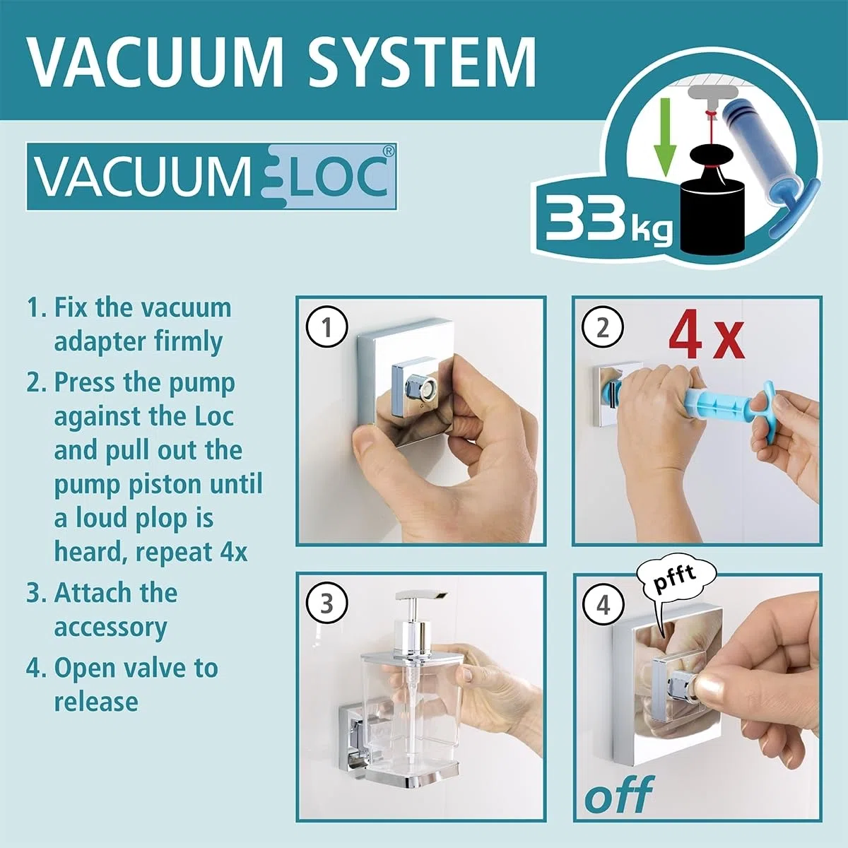 Wenko 22687100 supporto per carta igienica "quadro con Vacuum Loc, Acciaio Inossidabile, Argento, 14 x 11 x 6 cm