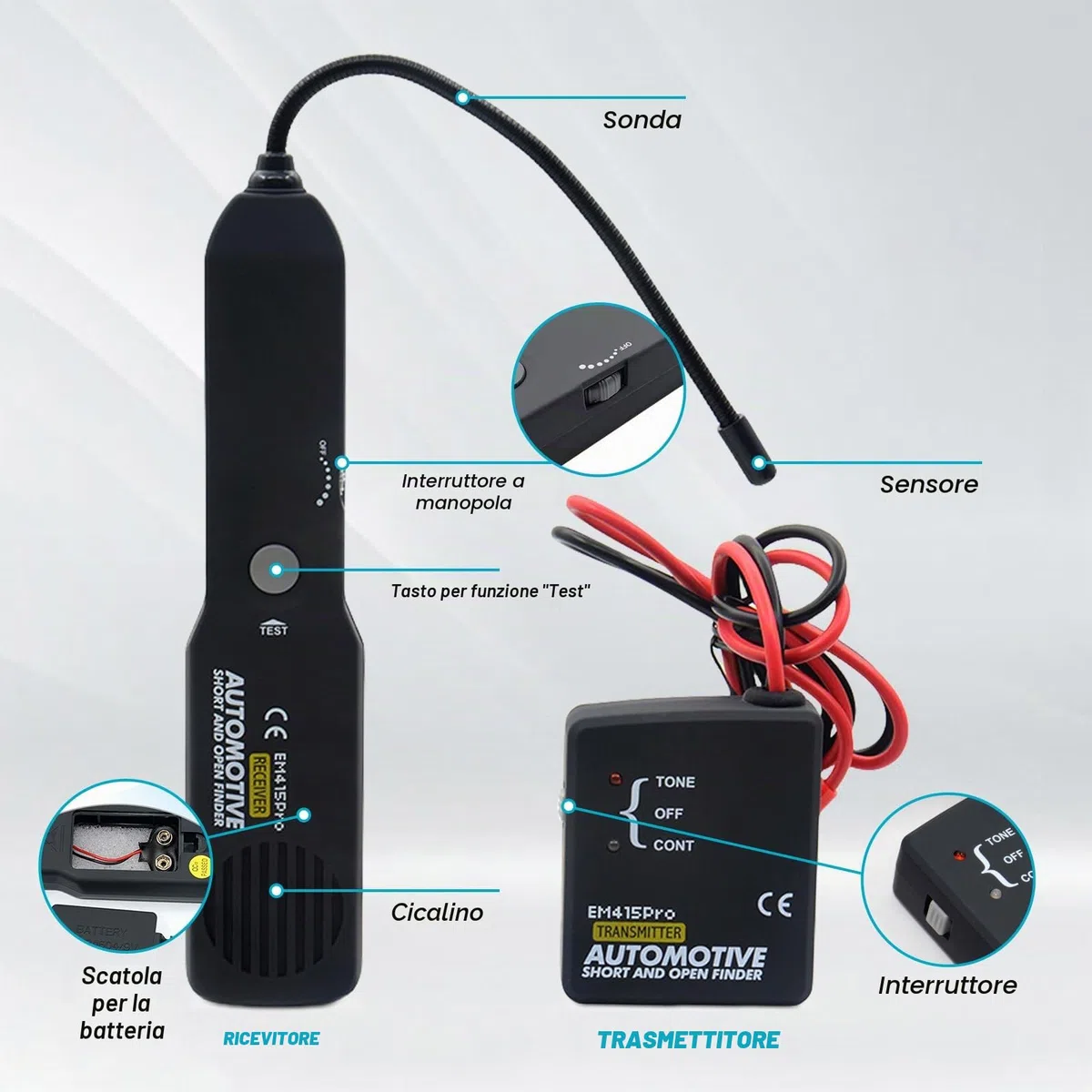 Localizzatore Di Cavi, Tester per Circuiti Elettrici Em415pro DC 6-42V, Rilevatore Di Cavi Sotterranei, Localizzatore Cavi, Tester per Cavi per Rilevare Sistemi Di Circuiti