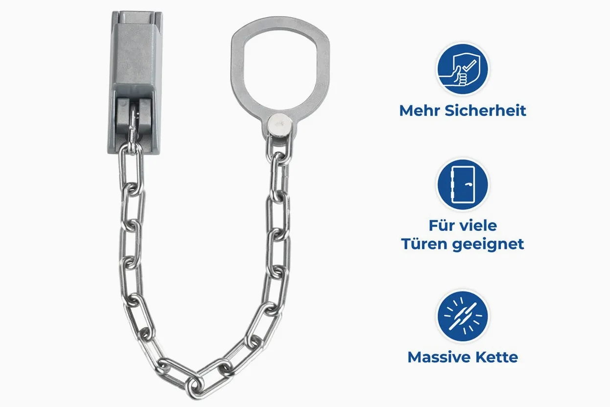 WENKO Catena di sicurezza per porta, Metallo zincato, 30 x 7 x 2.5 cm, Argento opaco