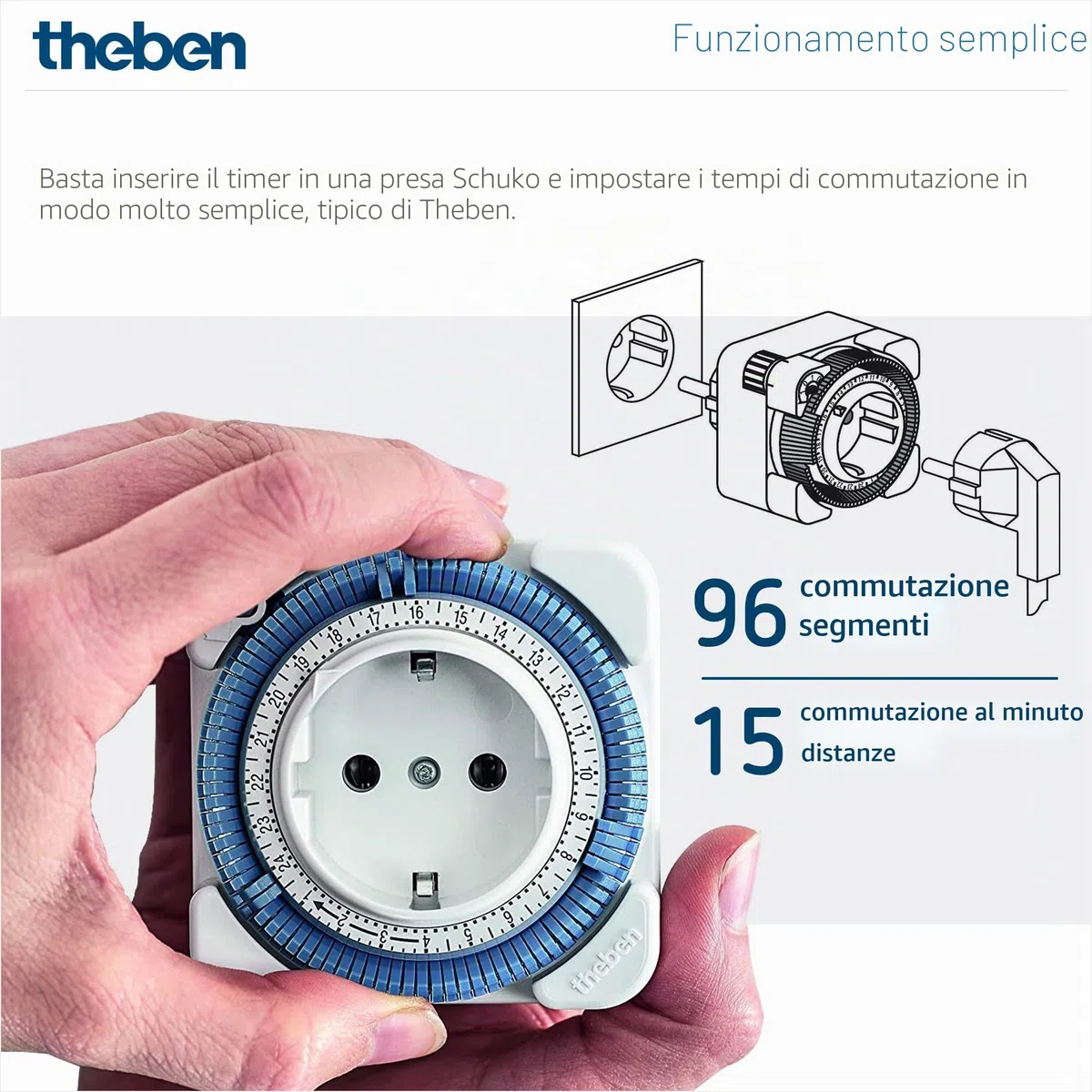 Theben 0260030 timer 26 - Interruttore orario analogico, timer da presa analogico, Schuko, programma giornaliero, 400 W LED, per caricabatterie, acquari, terrari, lampade da terra ecc.