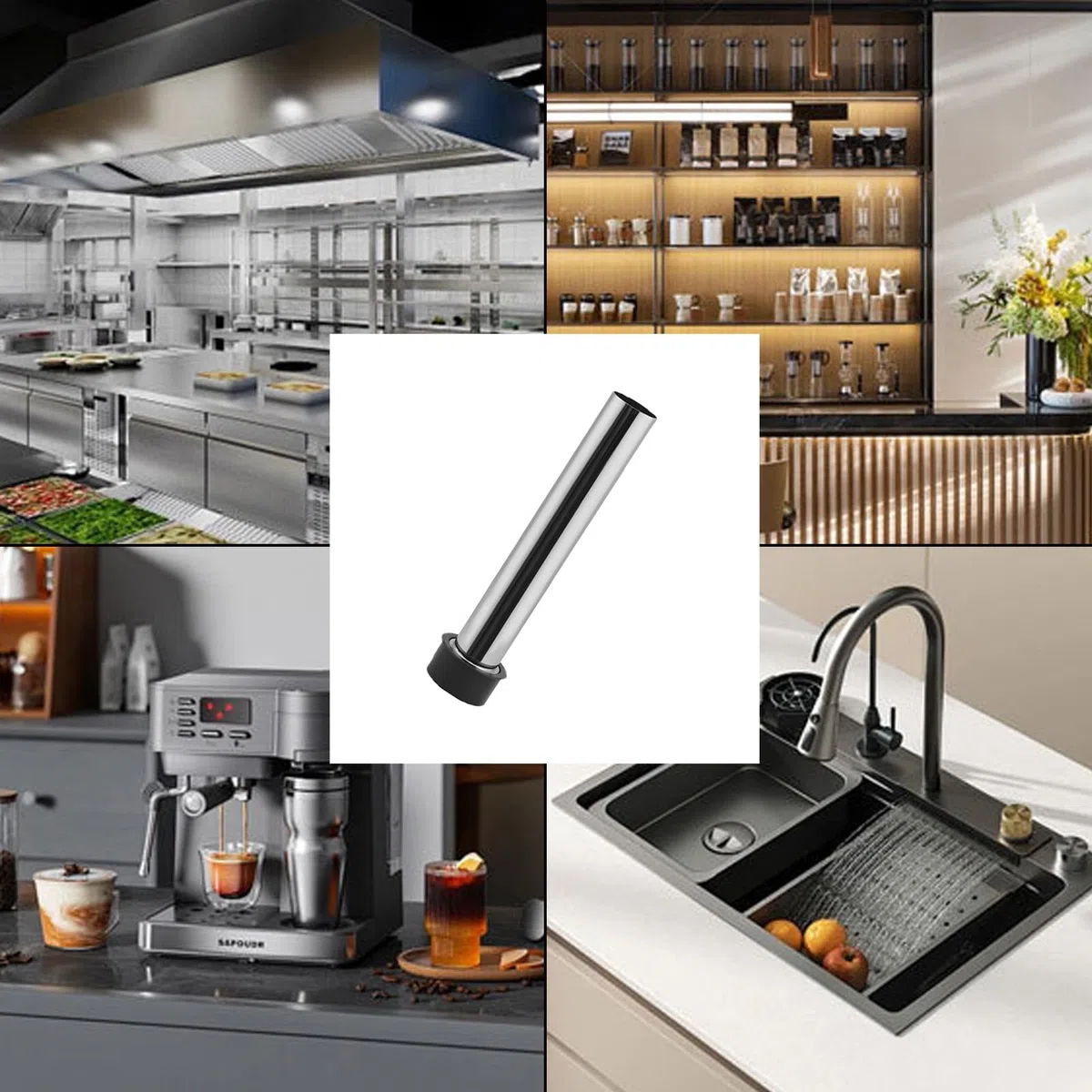 1 tubo di troppopieno per lavello in acciaio inox, 19 cm, per scarichi da 4,4 cm, tappo di scarico per lavello da cucina