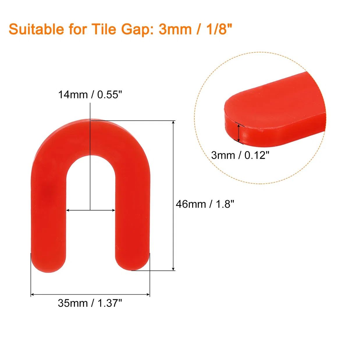 sourcing map 100 Pezzi Distanziatori per Piastrelle a Ferro di Cavallo 3mm 1/8 Pollici Forma a U Plastica Parete Pavimento Distanziatori per Piastrelle per Livellamento Piastrelle, Rosso