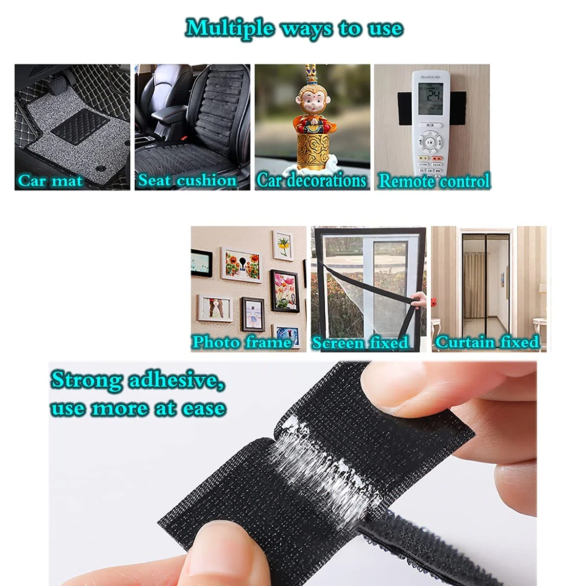 5 metri x 50 mm Hook and Loop Tape Sticky Back Fastener Roll,Hook Loop Autoadesivo, Nastro biadesivo,strisce autoadesive nere riutilizzabili Nastro di montaggio per moquette, cucina, ufficio, casa