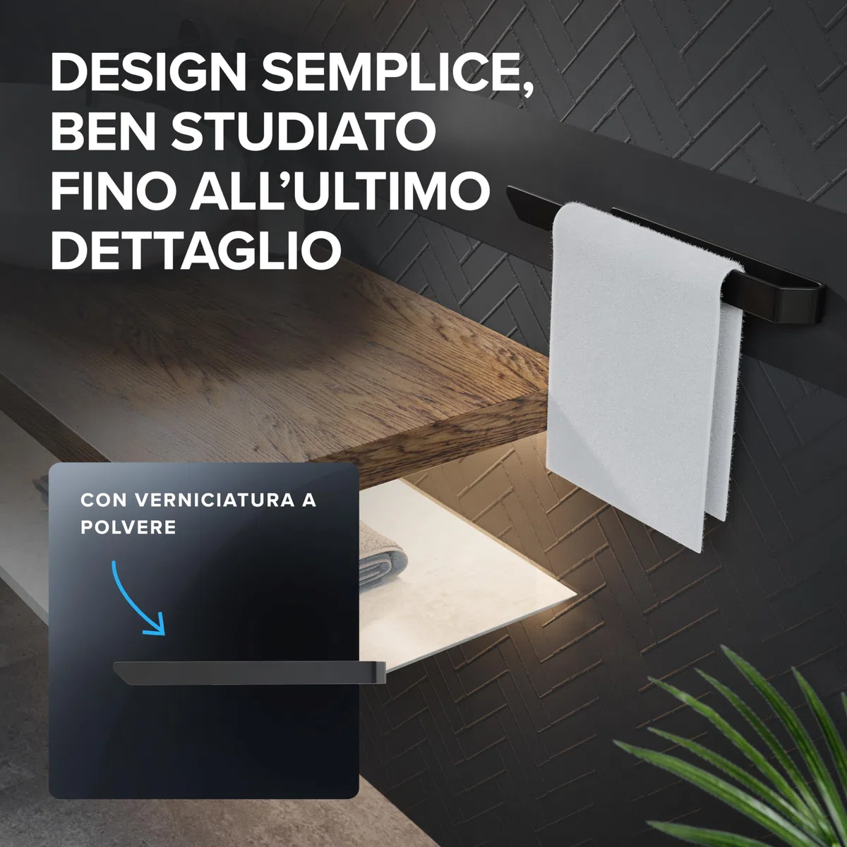 ovimar portasalviette Svenskoya Black in alluminio spazzolato | da incollare | 40 cm | design moderno e semplice | portasalviette senza foratura | per strofinacci o asciugamani in bagno o in cucina
