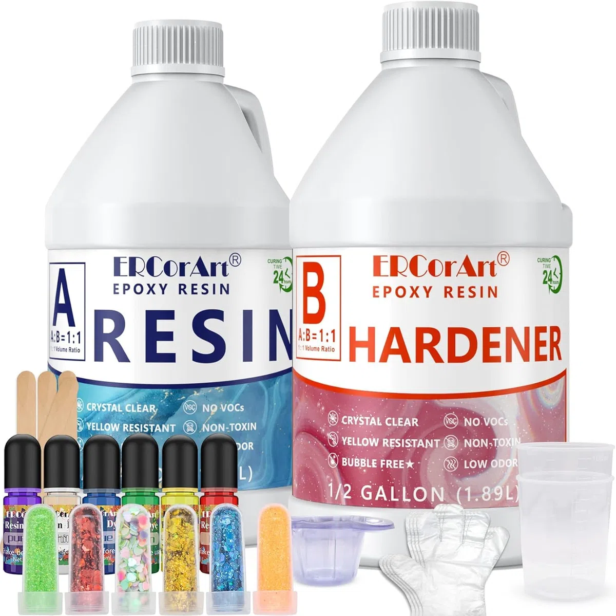 Kit di Resina Epossidica Trasparente - Resina Epossidica Trasparente Kit da 1 Gallone con Pigmento e Glitter, Miscela Facile e Cristallina per Tavoli da Fiume, Pavimenti, Colate Fai Da Te, ecc