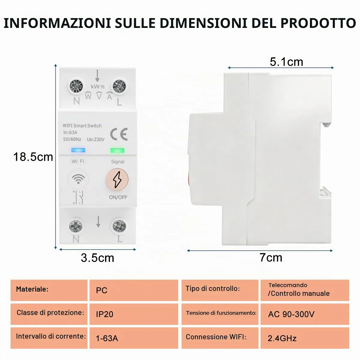 Magnetotermico WiFi Tuya Smart Interruttore Smart WiFi 63A 80-300V AC Interruttore su Guida DIN Controllo Vocale Misurazione Dell'energia Sovratensione Sovracorrente Protezione (Versione inglese)