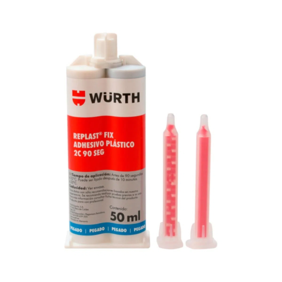 WURTH REPLAST FIX Adesivo plastica 2C | Colla bicomponente per plastiche | Asciugatura rapida 90 secondi | Riparatore professionale paraurti e plastica per auto | 50 ml + 2 ugelli