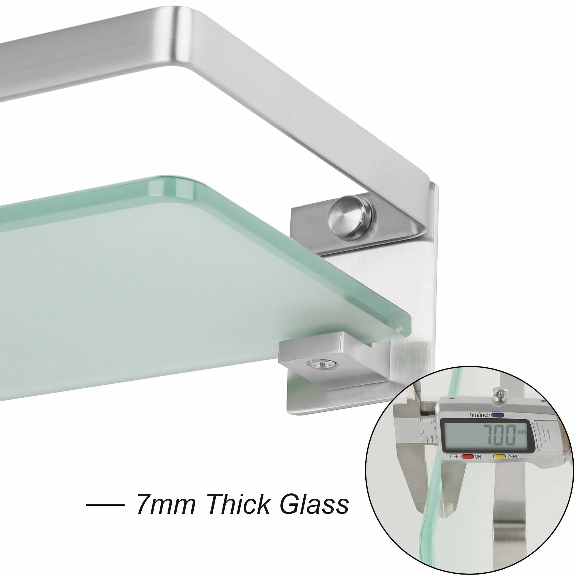 SAYAYO Mensola Doccia Vetro Mensole Bagno Vetro da Parete, in Acciaio Inox 304, Vetro Temperato Spesso con Supporto Argento 38CM, per Cucina Bagno, EGDL1001-LS
