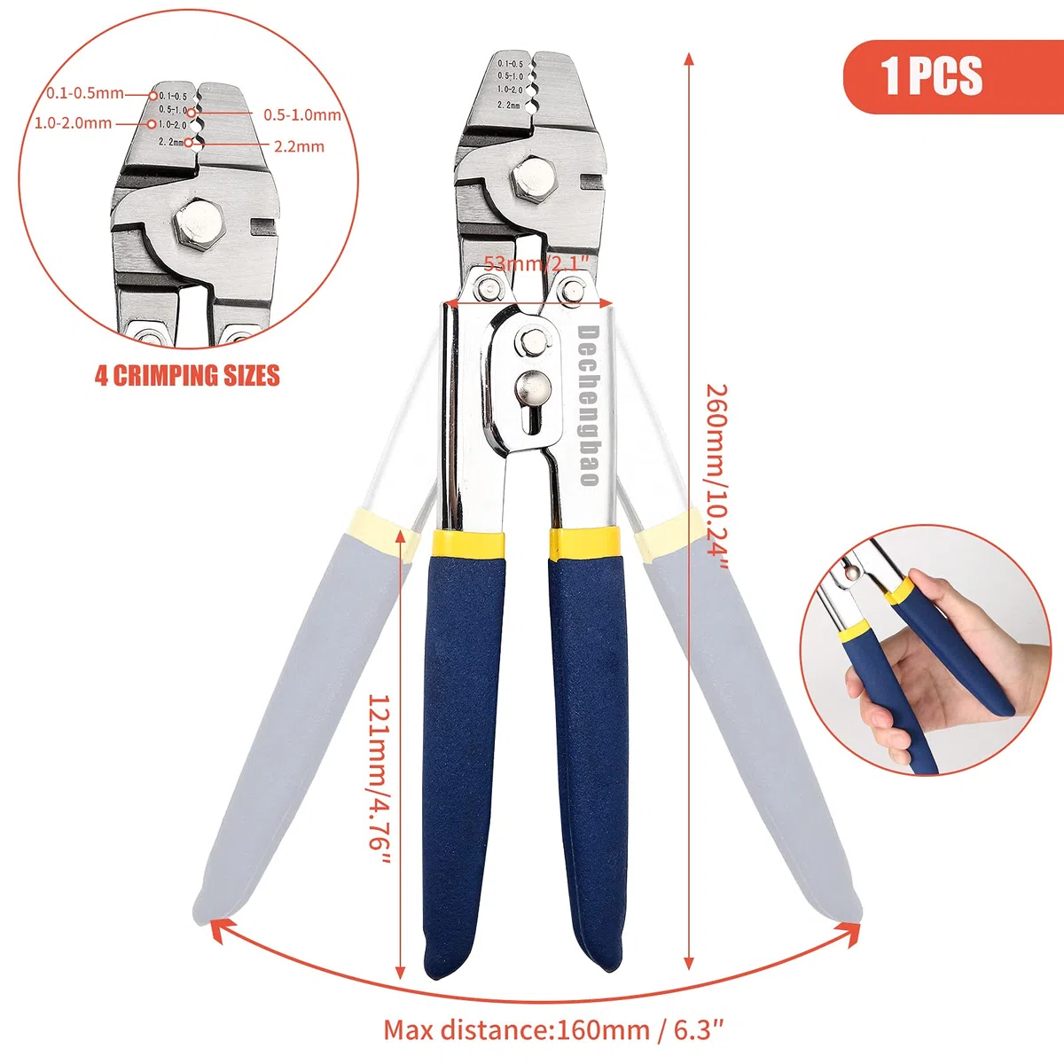 Pinza per crimpare lenze da pesca fino a 2,2 mm, in acciaio inox resistente