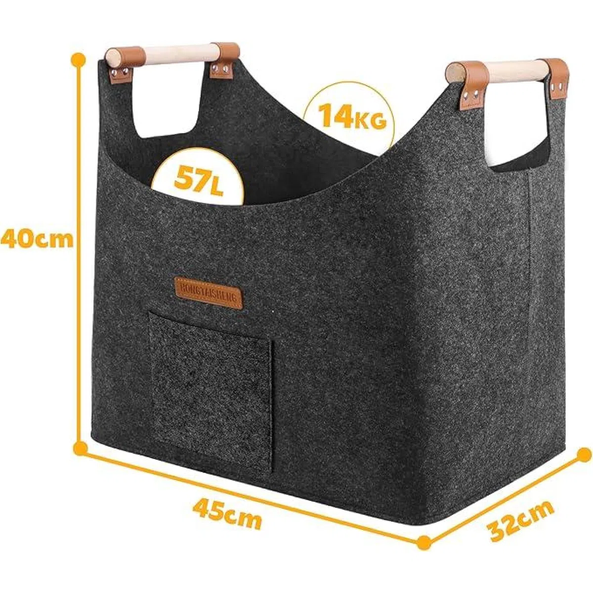 XL Legna da ardere cesto in feltro extra spesso e manico rinforzato | cesta per legna da interno | Cesto pieghevole in legno borsa in feltro come cesto per la spesa, giornali (grigio ardesia)