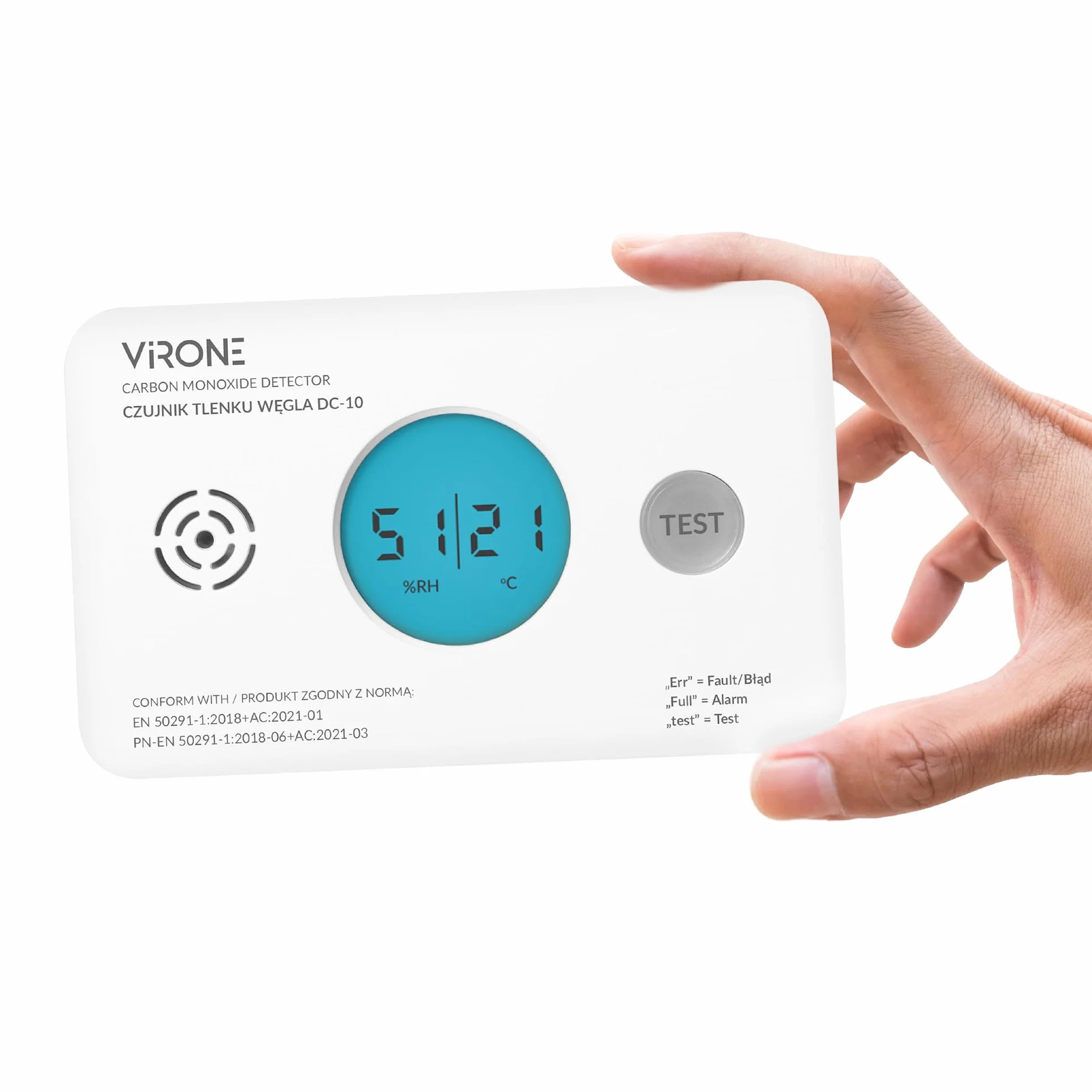 Virone Rilevatore Monossido di Carbonio Display LCD Lettura di Temperatura e Umidità Alimentazione a Batteria Allarme 85dB Durata di 10 Anni Certificazione TÜV IP20