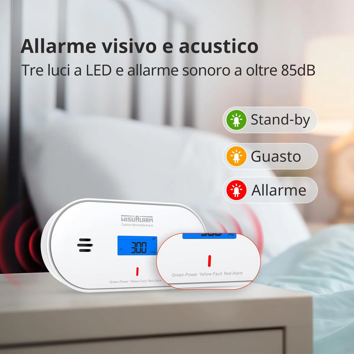 Rilevatore di monossido di carbonio, batteria sigillata da 10 anni, allarme monossido di carbonio, con rilevamento di temperatura e umidità e display LCD, allarme monossido di carbonio per la casa