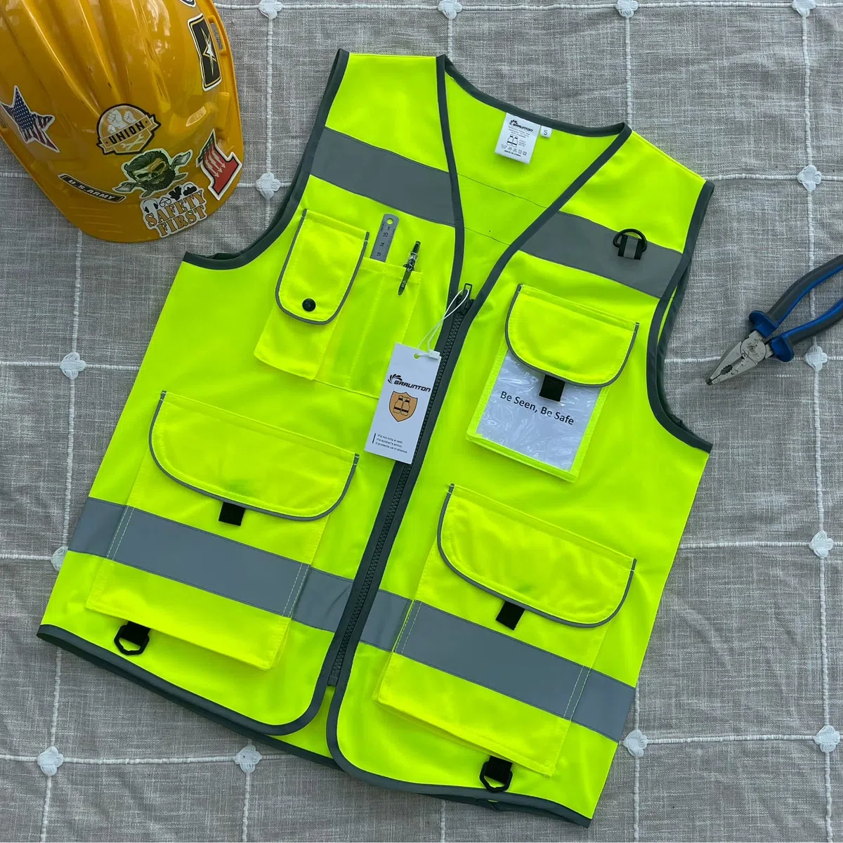 Hi Vis Vests for Men Women 9 Pockets High Visibility Safety Vest.