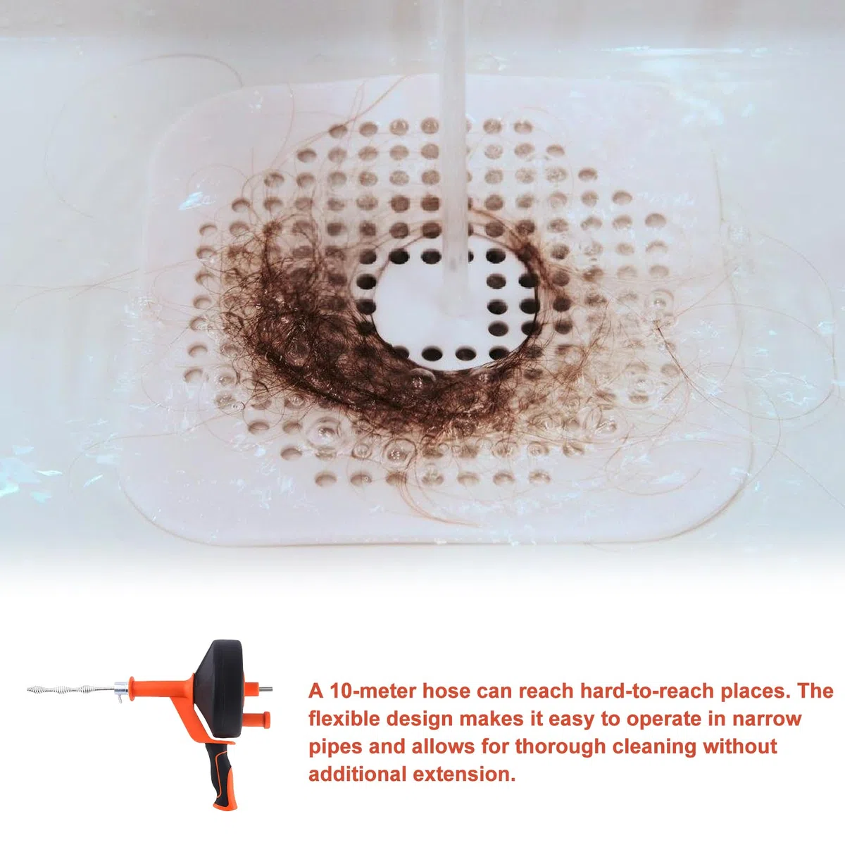 Spirale per la pulizia dei tubi, 10 m, a spirale per la pulizia dei tubi, con adattatore per trapano e guanti per fogne, cucina, bagno, doccia, apertura, pulitore per tubi