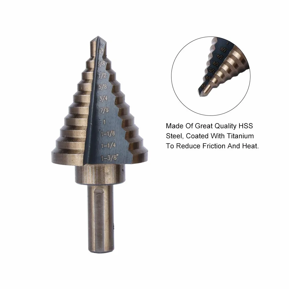 Yosoo HSS 5 Pz Set di Fresa Conica a Gradini a Gradini Cono Trapano Set Coated High Speed Steel con Aluminum Box
