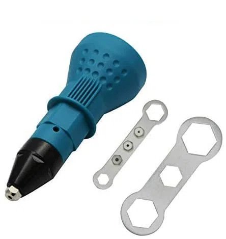 Pistola rivettatrice per trapano elettrico a batteria - Pistola rivettatrice elettrica Riloer, adattatore per trapano avvitatore a batteria ， con 2 chiavi + 4 ugelli