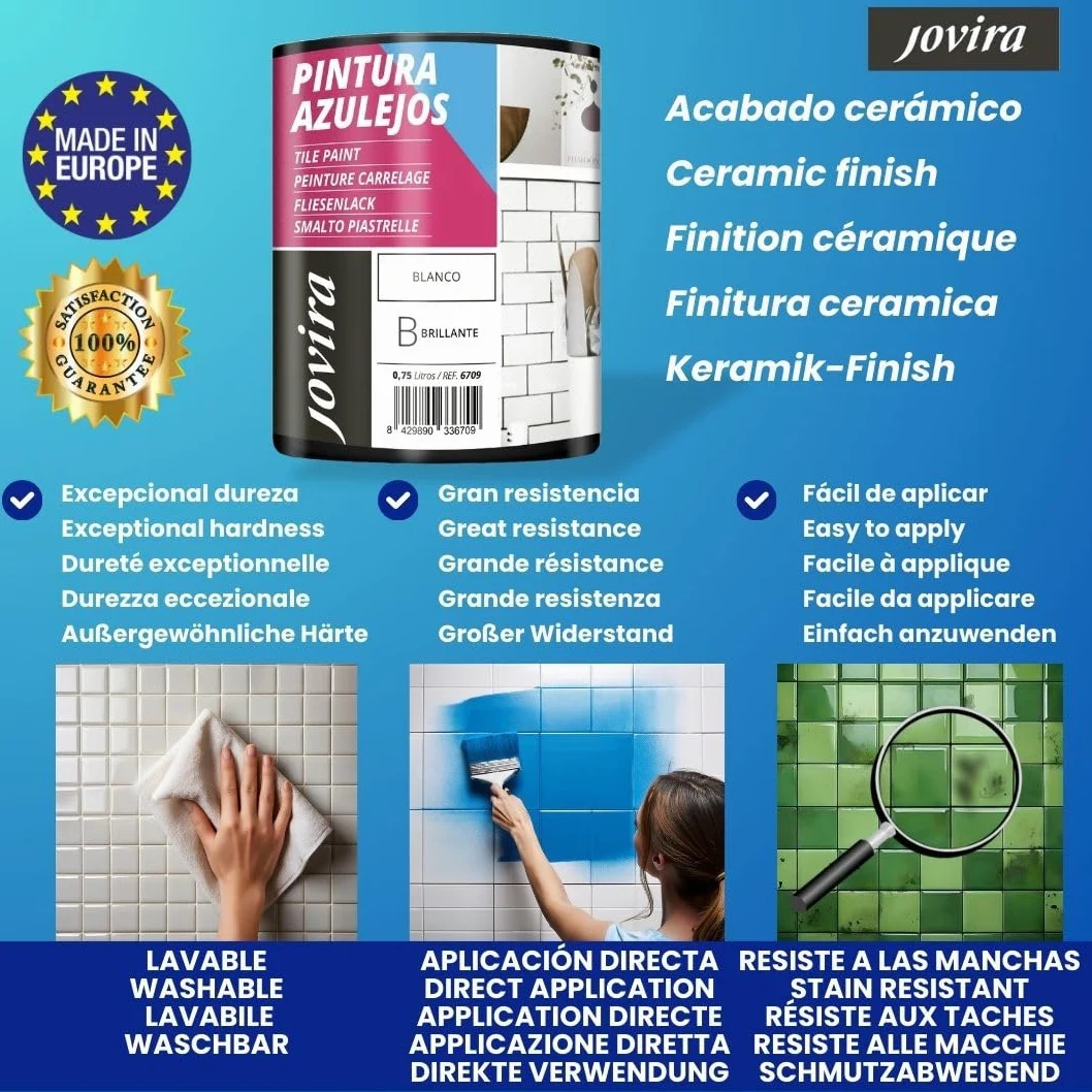 JOVIRA PINTURAS Vernice per piastrelle 1,5 Litri | a base acqua. Dai una nuova immagine alla tua cucina e al tuo bagno. (2 x 750 millilitri, Bianco Sporco). C-3-2