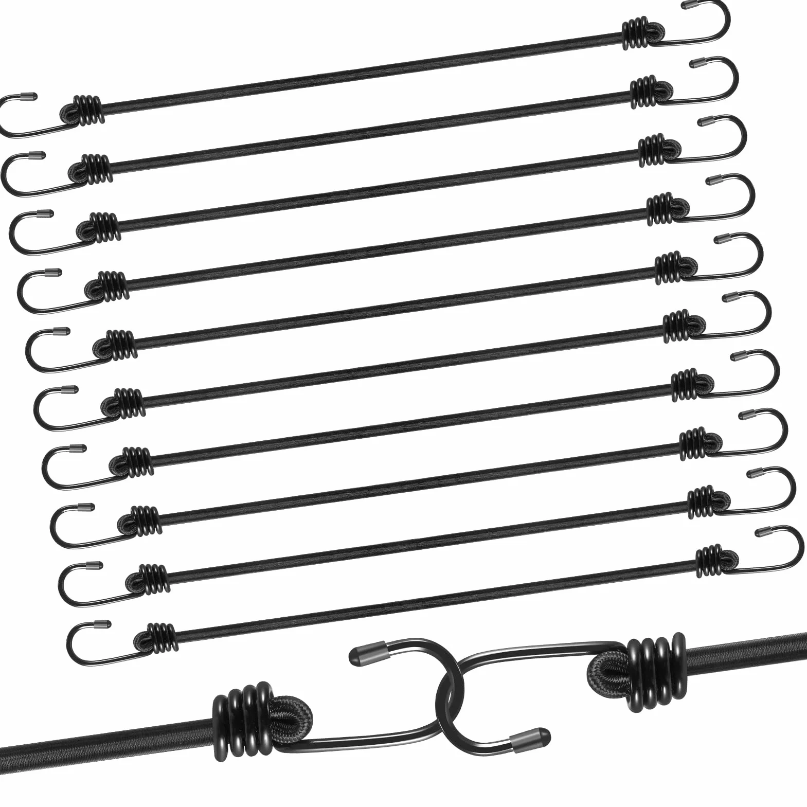 moinkerin Cinghie Corde Elastiche con Gancio,12 Pezzi 30CM Corda Elastica Resistente Gancio Elastico per il Fissaggio di Bagagli, Portabagagli, Campeggi, Motociclette e Teloni